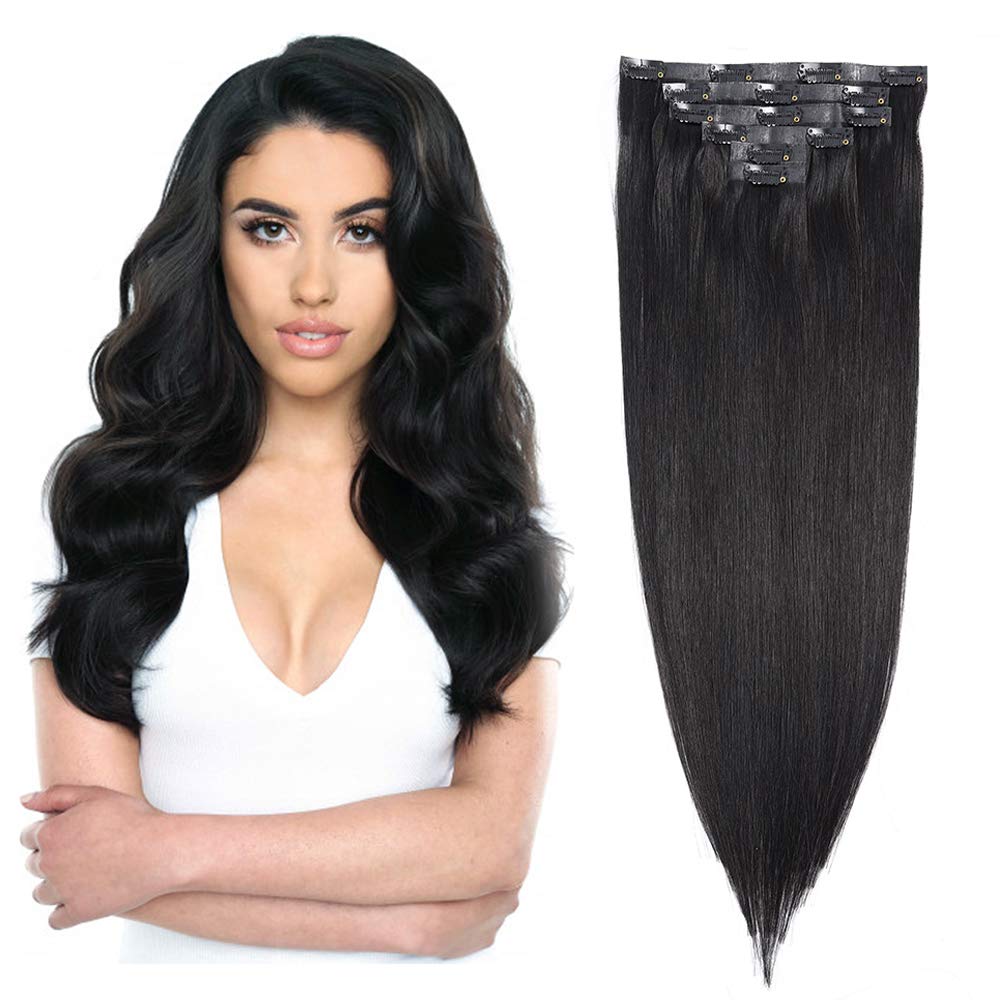 Amazon.com : 20inch PU Clip in Hair Extensions Human Hair PU Tape With Clip  Seamless Clip in Human Hair Extensions 70g 1B# Natural Black : Beauty &  Personal Care