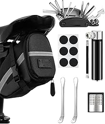 Fahrrad Reparaturset mit Satteltasche, 16-in-1 Fahrrad Multitool + 120 PSI Mini-Luftpumpe, Fahrrad Werkzeugset unterwegs, Notfallwerkzeug Flickzeug | Werkzeug Set für Fahrrad, MTB