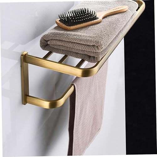 Miniatura 2 de Homoyoyo Retro Brass Bathroom Wall-Mounted Storage Rack High Load Towel Holder Shelf for Bath and Hand Towels Easy Installation Space-Saving