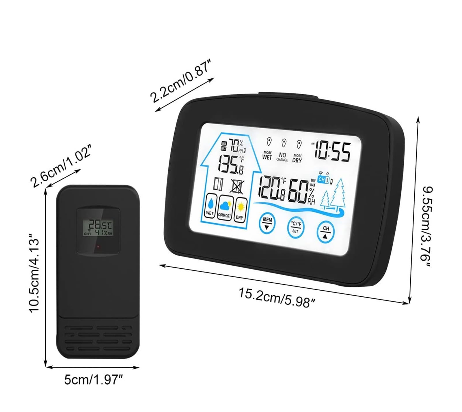 Stazione meteorologica, Stazione meteorologica wireless con display a colori, monitor termometro digitale(White)