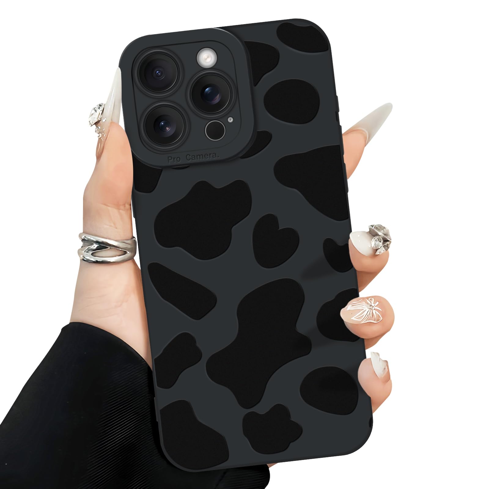 Newseego for iPhone 16 Pro Max Case, Cute Luxury Black Milk Cow Pattern Design Case for Girls Women Men Soft TPU Bumper An...