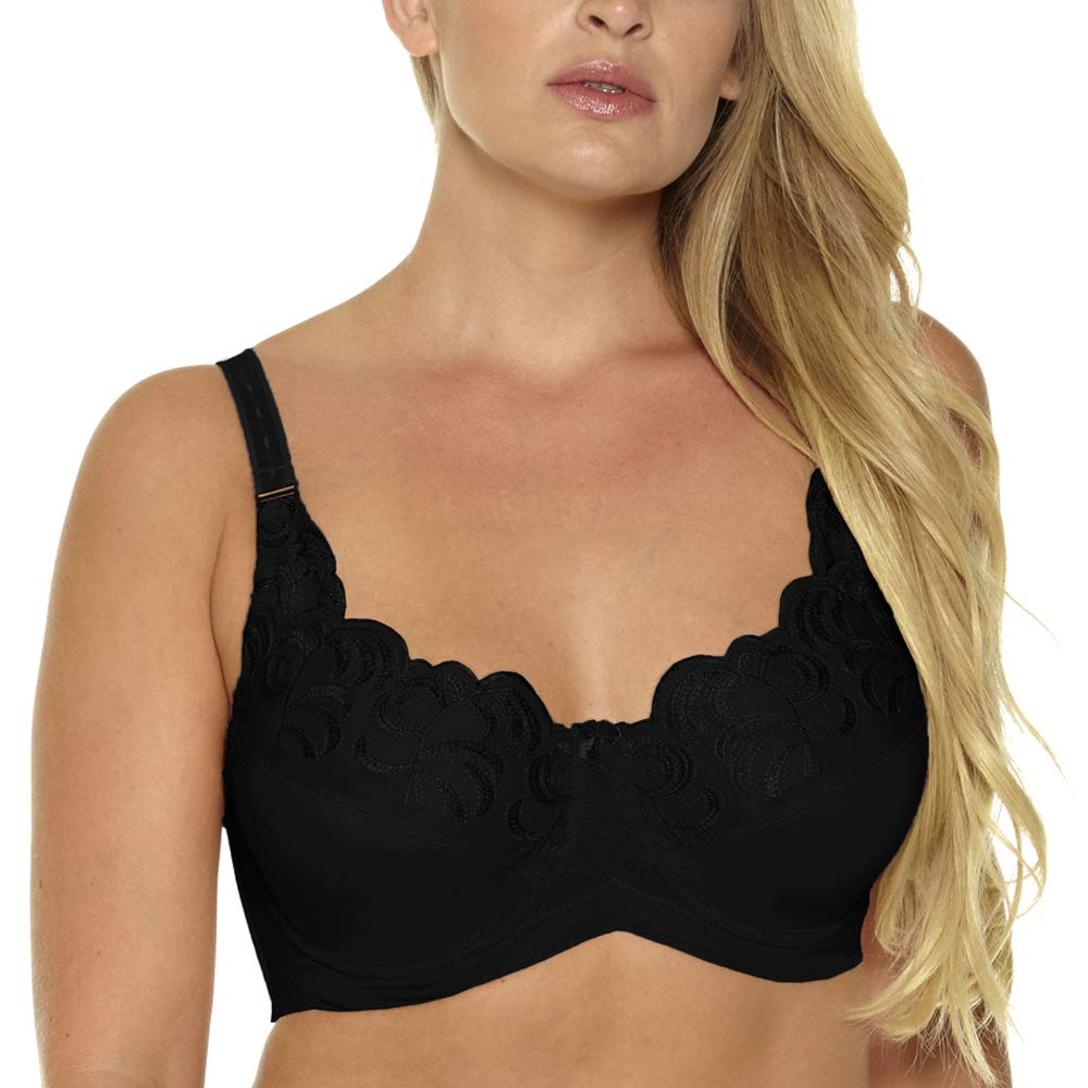 MIERSIDE Women's Plus Size Bra for Women Embroidered No-Padded Undearwire Bra (42G, Black)