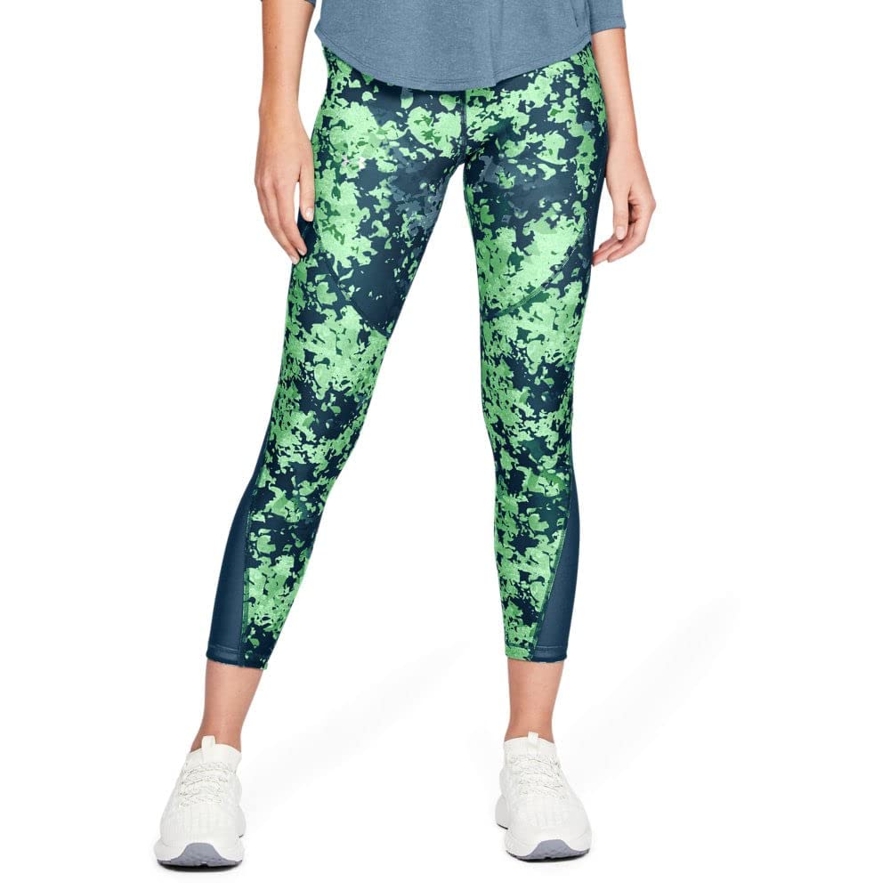 Under Armour HG Ankle Crop Double Nov Pant Pantalones Pirata, Mujer, Techno Teal/Green Typhoon/Metallic Silver, M