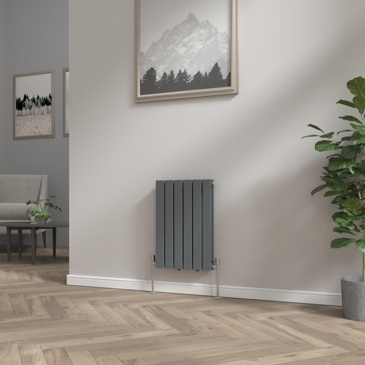 Nrg Anthracite 600 X 408Mm Horizontal Column Designer Radiator Double Flat Panel Heater Central Heating Rads For Bathroom Living Room And Kitchen