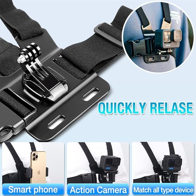 Mobile Phone Chest Adjustable Strap Mount GoPro Chest, Cell Phone Clips Harness Holder - Image 4