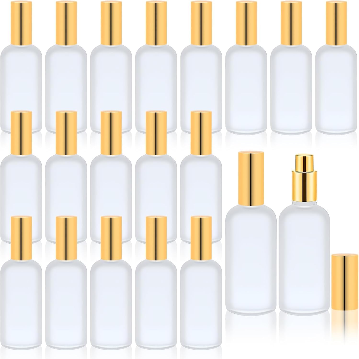 MALLOOM 100 ml Flacon Vaporisateur Vide Verre,20 Pièces flacons spray vide de voyage rechargeables et réutilisables pour les huiles essentielles,les cheveux,les parfums et le nettoyage (Jaune, blanc)