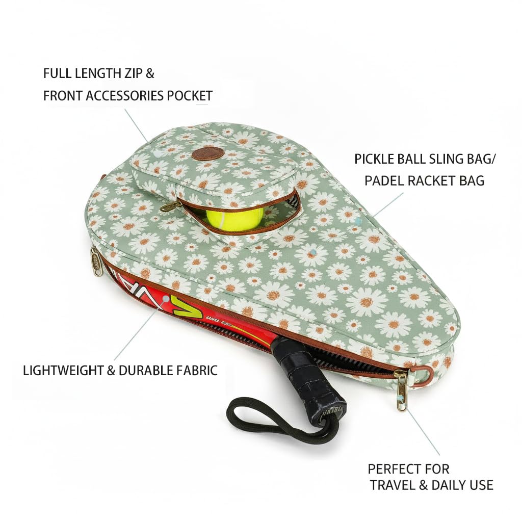 Borsa per racchette da padel floreale, in nylon idrorepellente con tasca frontale