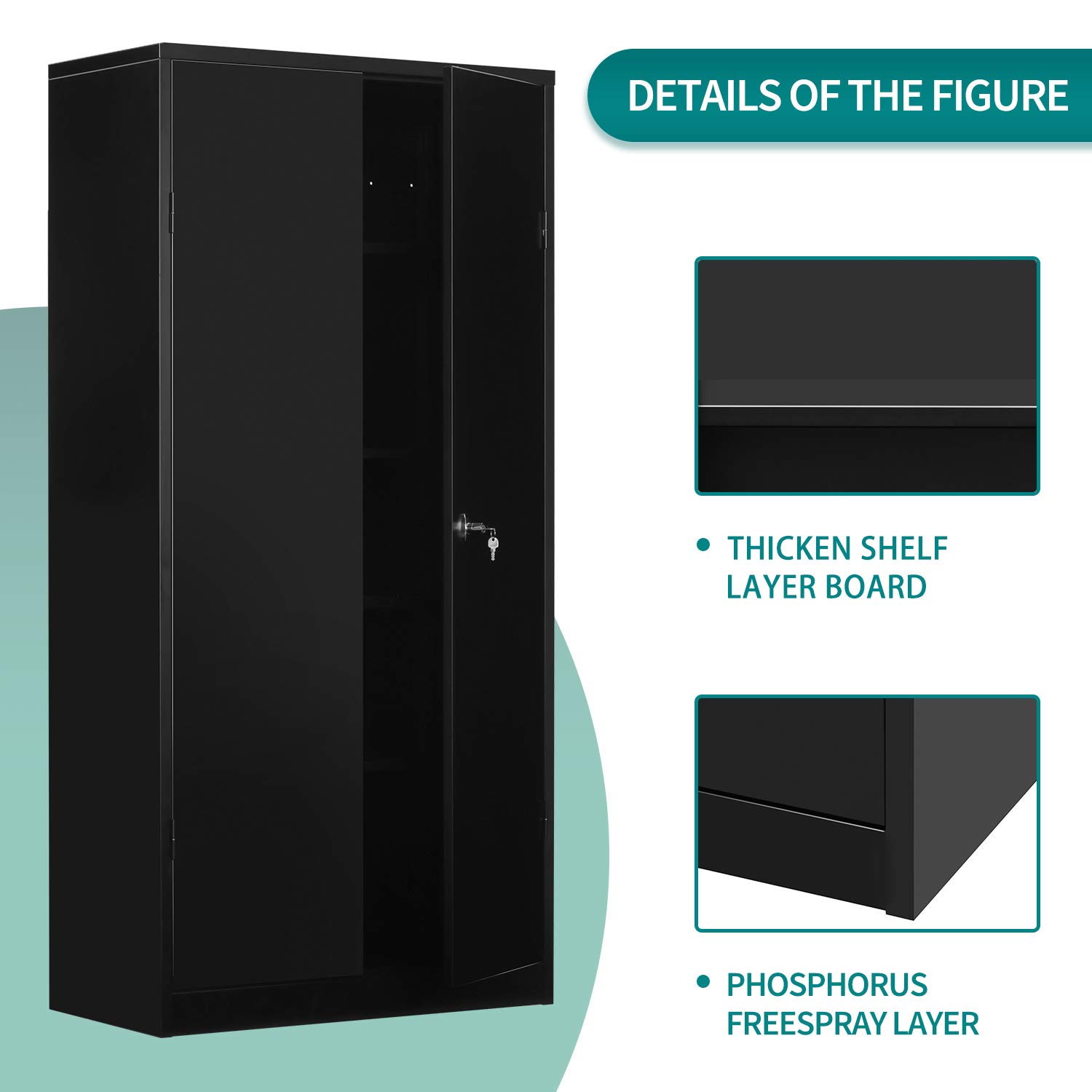 INTERGREAT Black Metal Storage Cabinet Locking Steel Storage Cabinet ...