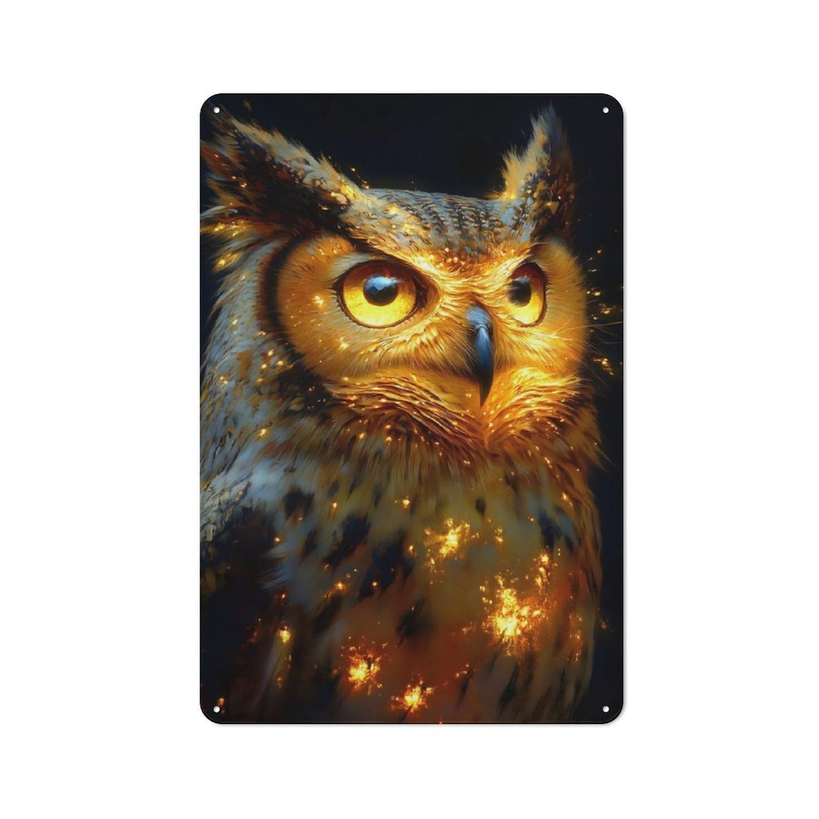 Junmoney Golden Owl With Sparks Animal Vintage Metal Plaque 30X20cm For Dining Room Or Kitchen, For Dining Room Decor Fans