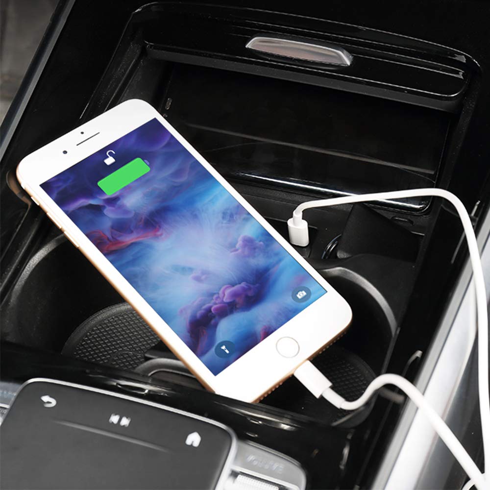 Cargador Inalámbrico Coche para Mercedes-Benz A-Class GLA GLB 2019 2020 Consola Central Panel, 15W Carga Rápida Auto Teléfono Cargador Almohadilla con QC3.0 USB y 18W PD para iPhone Samsung