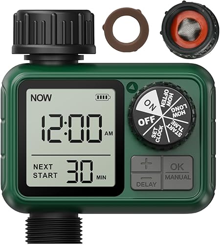 Miniatura 12 de Temporizador de aspersor de 4 zonas con entrada de latón, temporizador de agua programable para manguera de jardín con retardo de lluvia, sistema de