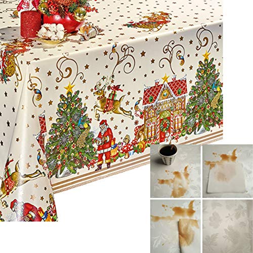 Decoser Heavy Duty Flannel Backed Vinyl Tablecloth with Flannel Backing Easy to Wipe-Clean Oilcloth Waterproof Plastic Rectangle 55x90 inch Table Cover for Christmas