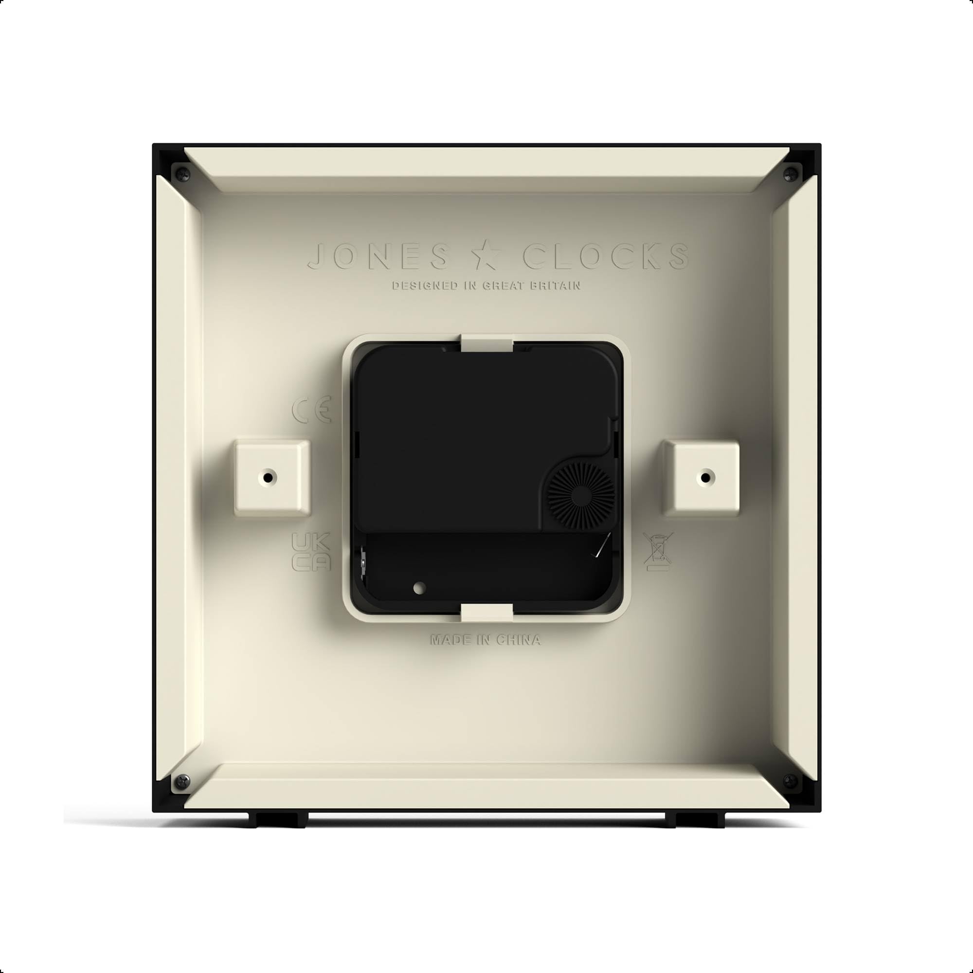 JONES CLOCKS® Disco Reloj de Escritorio | Diseño Cuadrado y Elegante | Negro | Elegante y fácil de Leer para estantería, Mesa, repisa o mesilla de Noche