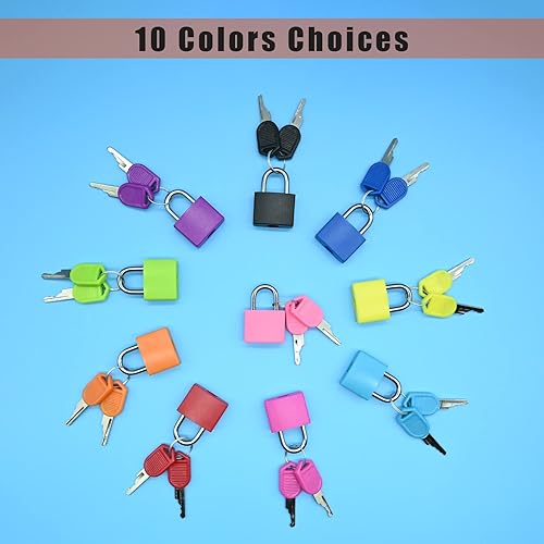Miniatura 5 de Paquete de 5 candados para maleta con llaves, candados pequeños de 0.906 in, multicolor, de latón macizo, para maleta, equipaje, bolsa de viaje,