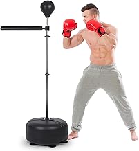 Boxing Bar with Punching Bag, Spinning Bar Boxing Speed Trainer, Height Adjustable Boxing Bar with Punching Bag and Reflex Bar, Boxing Training Equipment for Teens Adults, Black