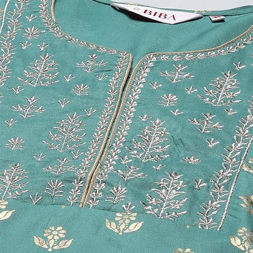 Image of BIBA Women Rayon Straight Printed Suit Set