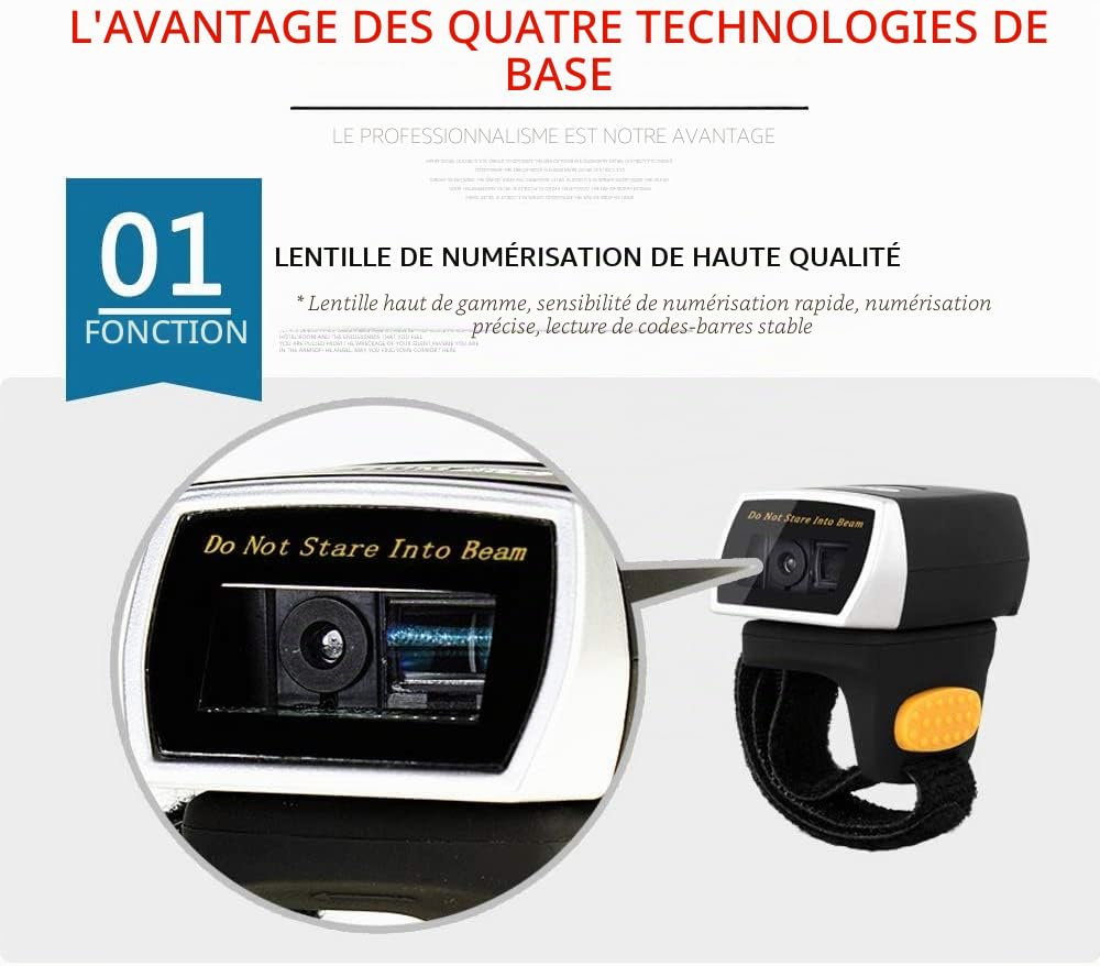 NetumScan Scanner de Codes à Barres QR 2D Mini Ring 1D pour Windows, Mac OS, Android 4.0+, iOS, Compatible avec la numérisation PDF417 DataMatrix sur écran et Papier