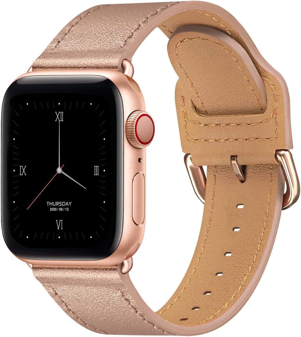 POWER PRIMACY Bands Compatible with Apple Watch Band 38mm 40mm 41mm 42mm for Men Women iWatch Series 10/9/8/7/6/5/4/3,SE(Black/Rose Gold +Rosegold Connector)