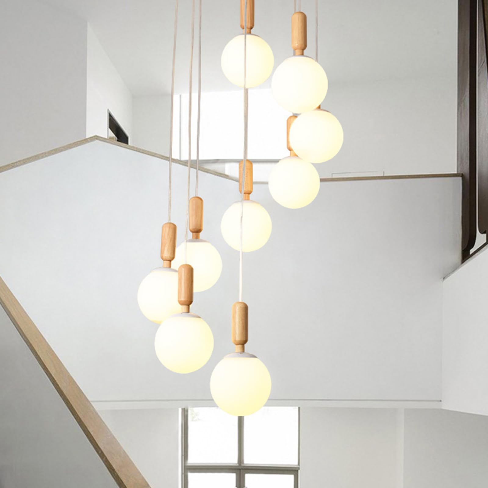 KXEcoLife 7-12 Glass Ball LED Chandelier, Staircase Pendant Light,Creative Gypsophila Long Hanging Lights, Adjustable Length Chandeliers, Modern Ceiling Lights in The Villa, Stairwells and L