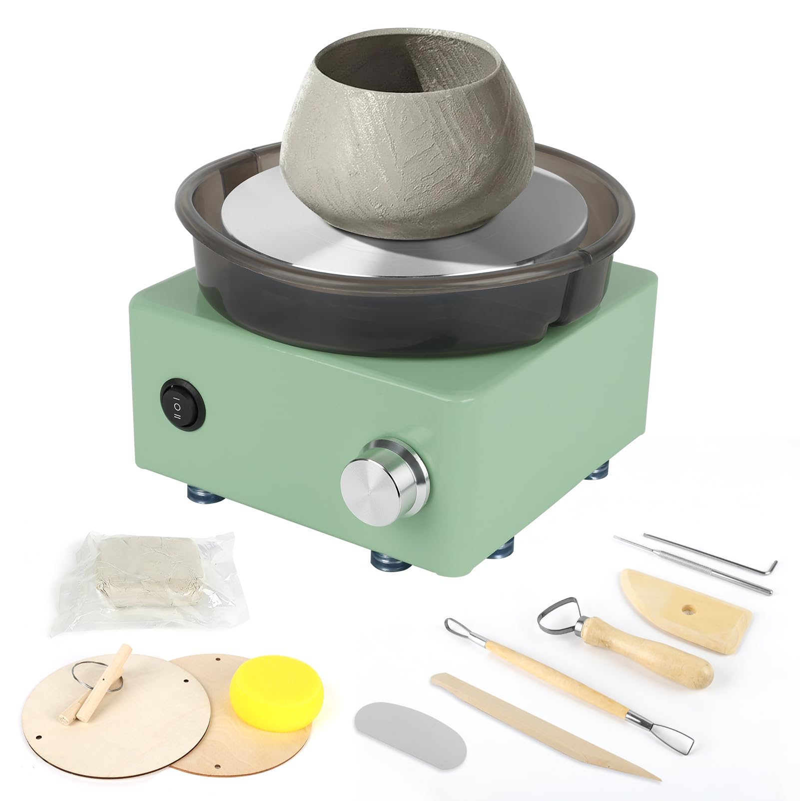 Mini Torno de Alfarero Eléctrico, Torno Cerámica para Adultos y Niños,Torno Cerámica Profesional con Velocidad Regulable, Kit Completo (Plato, Pedal, Herramientas) para Aprender Alfarería en Casa