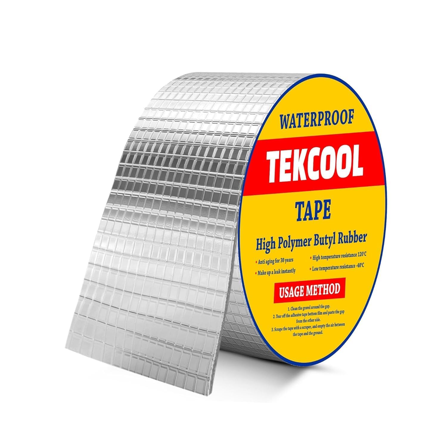 TEKCOOL Super Strong Adhesive Waterproof Permanent Repair Aluminum Butyl Tape Rubber Foil Suitable for Roof Leak, surface Crack, Window Sill Gap, Boat Sealing, Home Renovation (5CM*5M (Pack Of 2)). 3