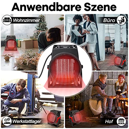 HENGMEI Ventilatorkachel, keramische verwarming, elektrische kachel, 3000 watt, elektrische verwarming, bouwverwarming, 2 warmtestanden, geschikt voor bouwplaats, garage en werkplaats - Afbeelding 8