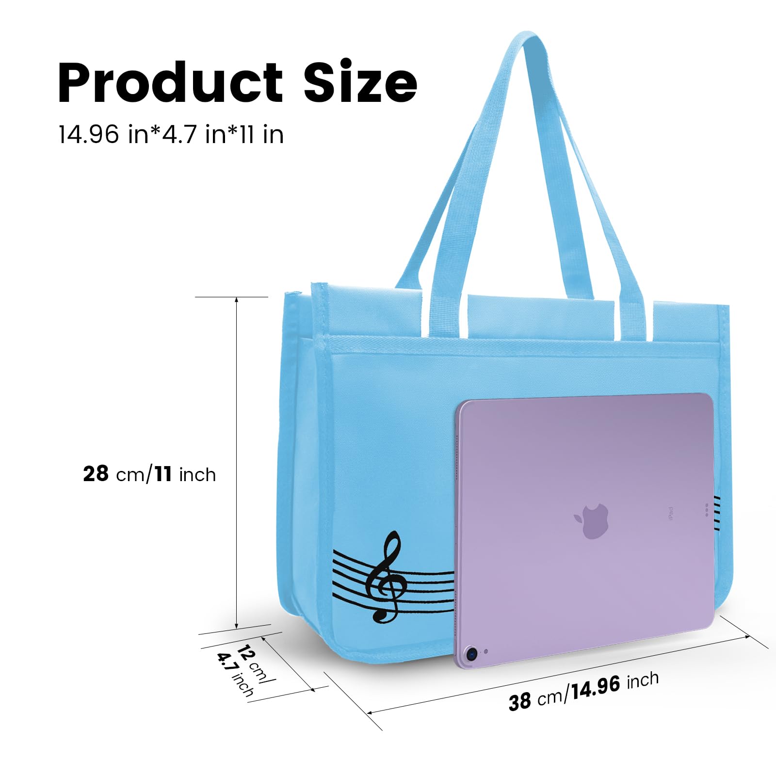 BestSounds Piano Bag, Zipper Waterproof Music Book Tote Bag Piano Accessories for Women Gifts for Musicians (Blue Music) - Image 4