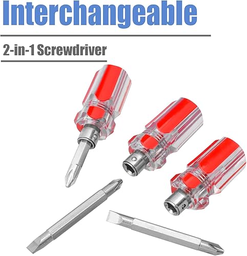 Miniatura 4 de Mesee Juego de 5 mini destornilladores rechonchos 2 en 1 de cabeza cruzada/cabeza plana destornilladores intercambiables Phillips y destornillador
