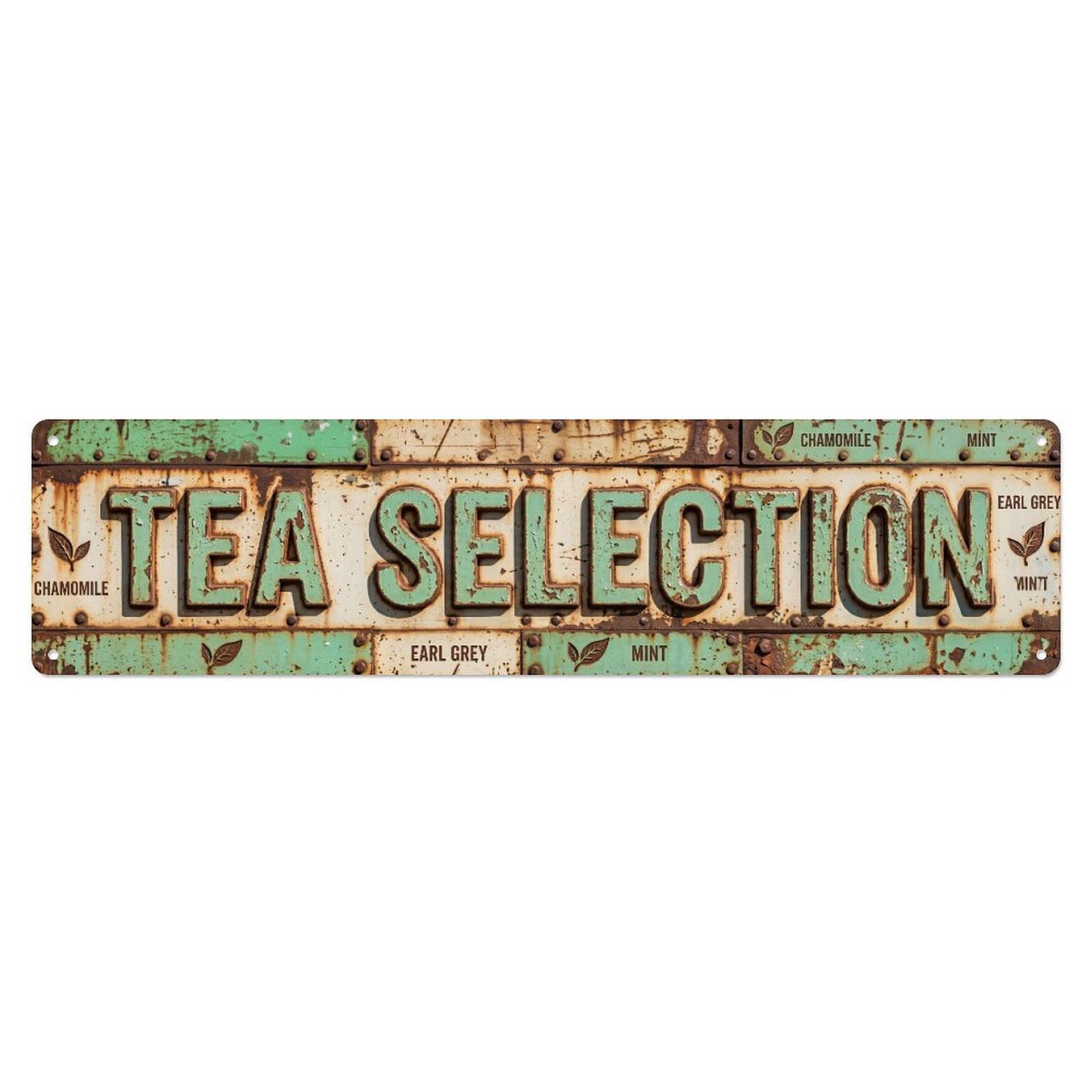 Tea Selection Rustic Kitchen Metal Tin Skinny Sign Plaque Wall Decor for Cafe, Club Bar, Office, Home Garden Metal Poster 4x16Inch