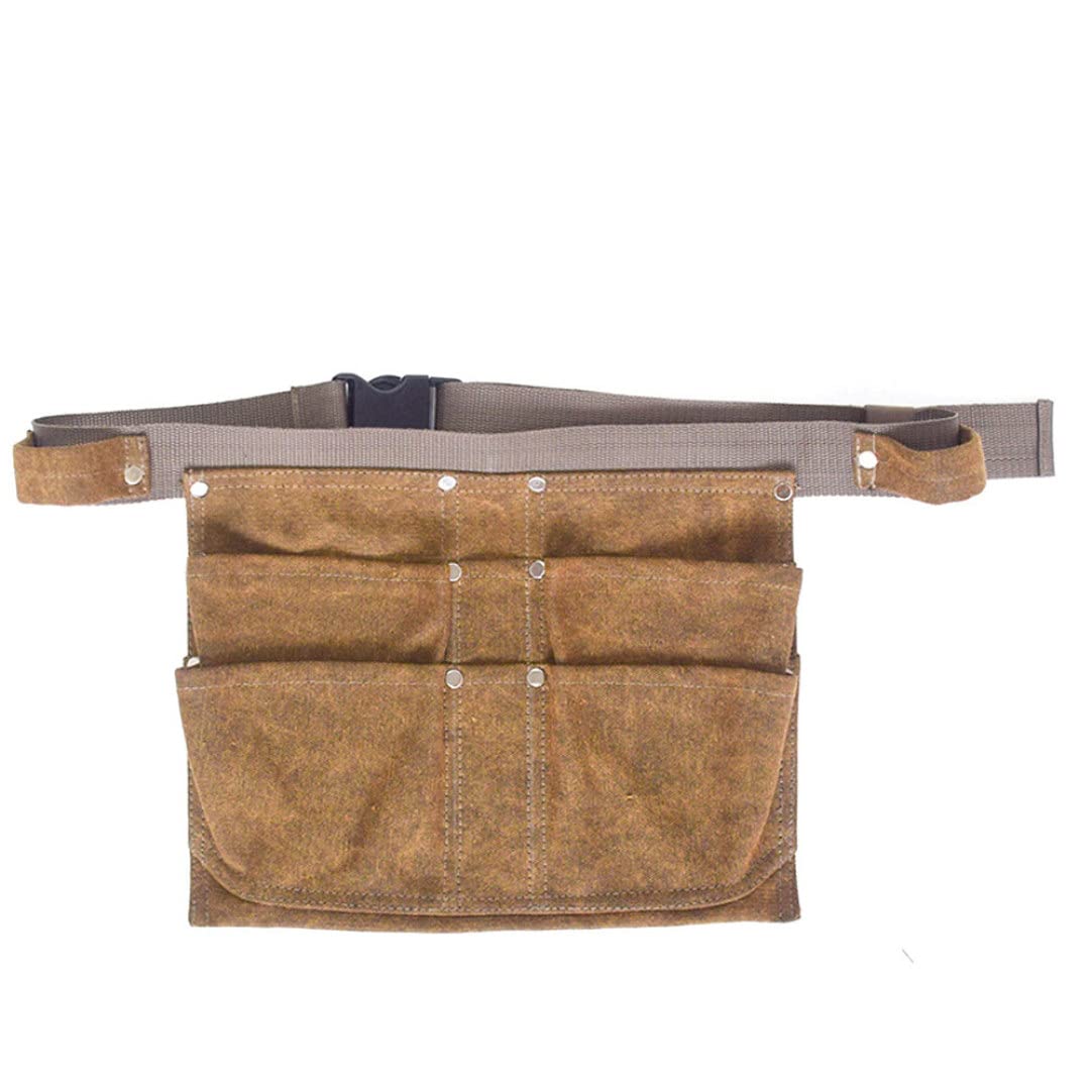 Tool Belt|Tool Belt Pouch Nail Pocket Apron Heavy Duty Canvas Adjustable Waist Bag for DIY Electrician Carpenter Brown