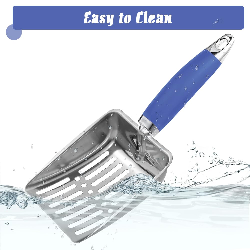 Paletta per lettiera per Gatti in Acciaio Inox, Misura Media, in Metallo, Robusta Paletta in Rete, Facile da Pulire, Adatta per lettiera per Gatti, Blu