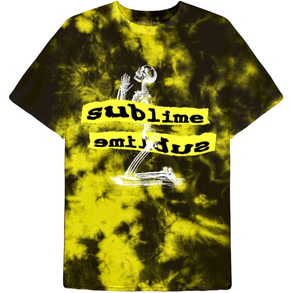 Sublime T Shirt Praying Skeleton Band Logo Official Unisex Dip Dye Yellow XL