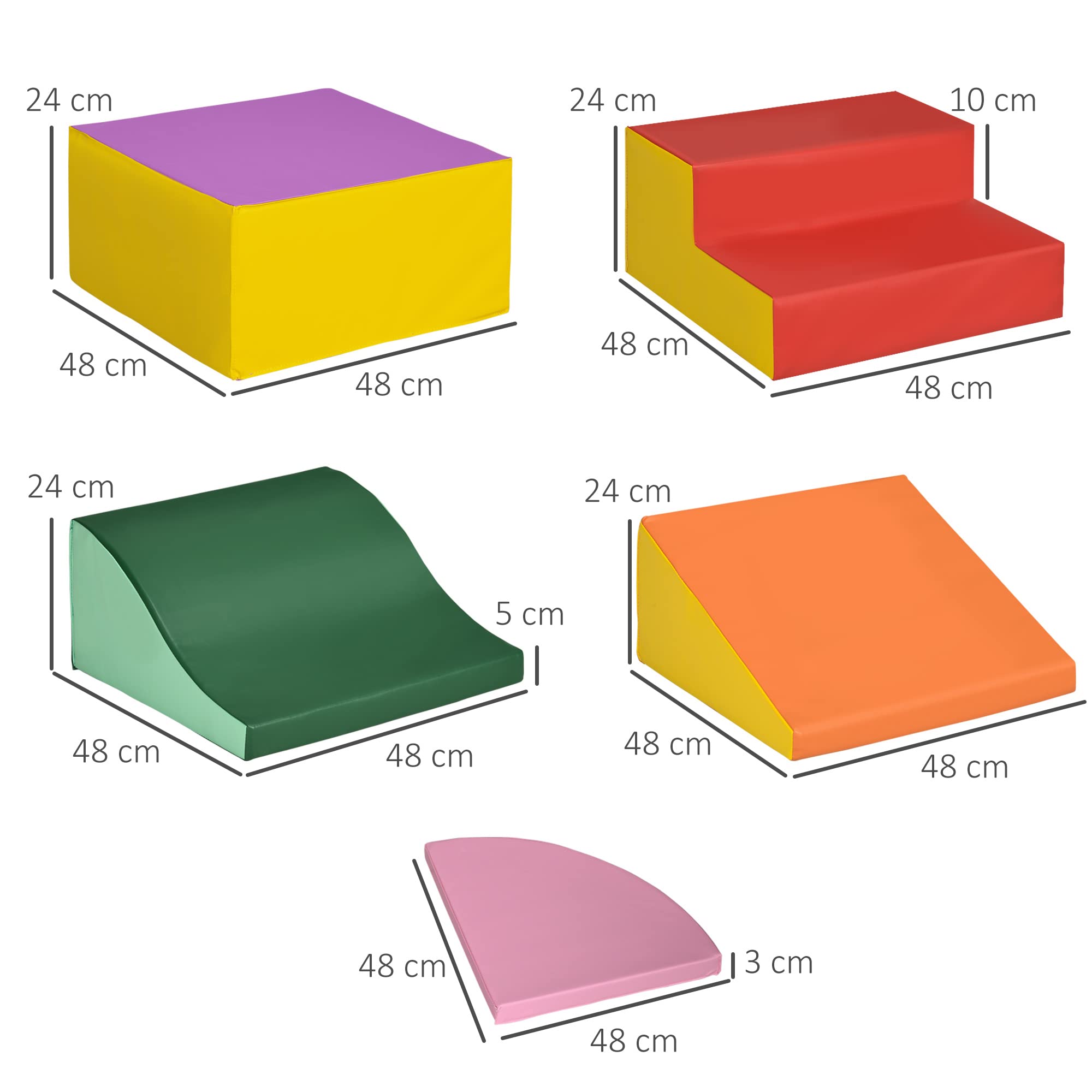 HOMCOM Juego de 6 de Bloques de Espuma para Niños Bloques de Construcción Grandes Figuras de Construcción Juguete para Aprendizaje para Escalar y Gatear Multicolor