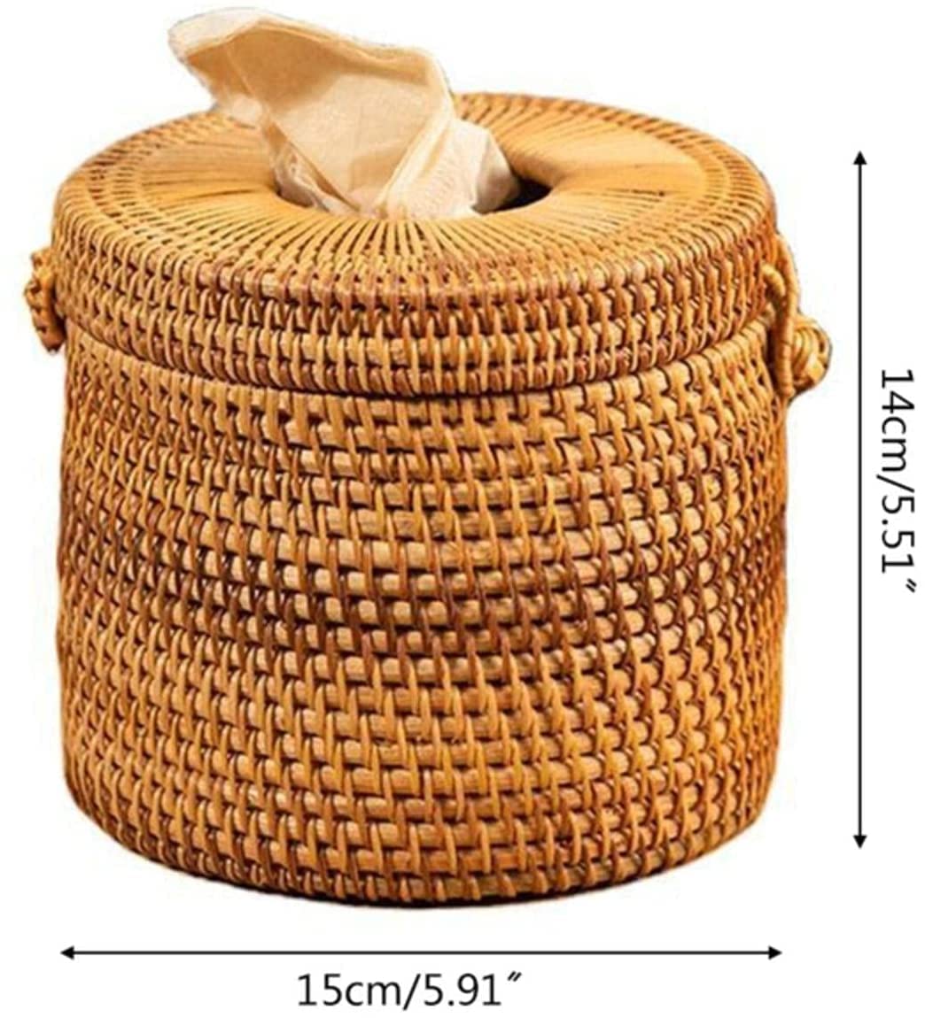 Pudełko na Chusteczki Nawilżane, Skrzynka na tkankę Okrągły Rattan Tissue Box Vine Roll Holder Papier WC Dyspensator do domu Sypialni i Salonu