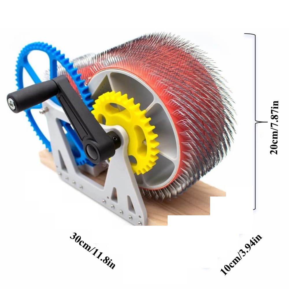 Máquina De Cardado Manual De Lana con Manivela,Base De Madera | Cardador Manual De Tambor Para Mezclar,Peinar,Hilar,Elimina Impurezas Fibra,Manualidades Fibra Lana