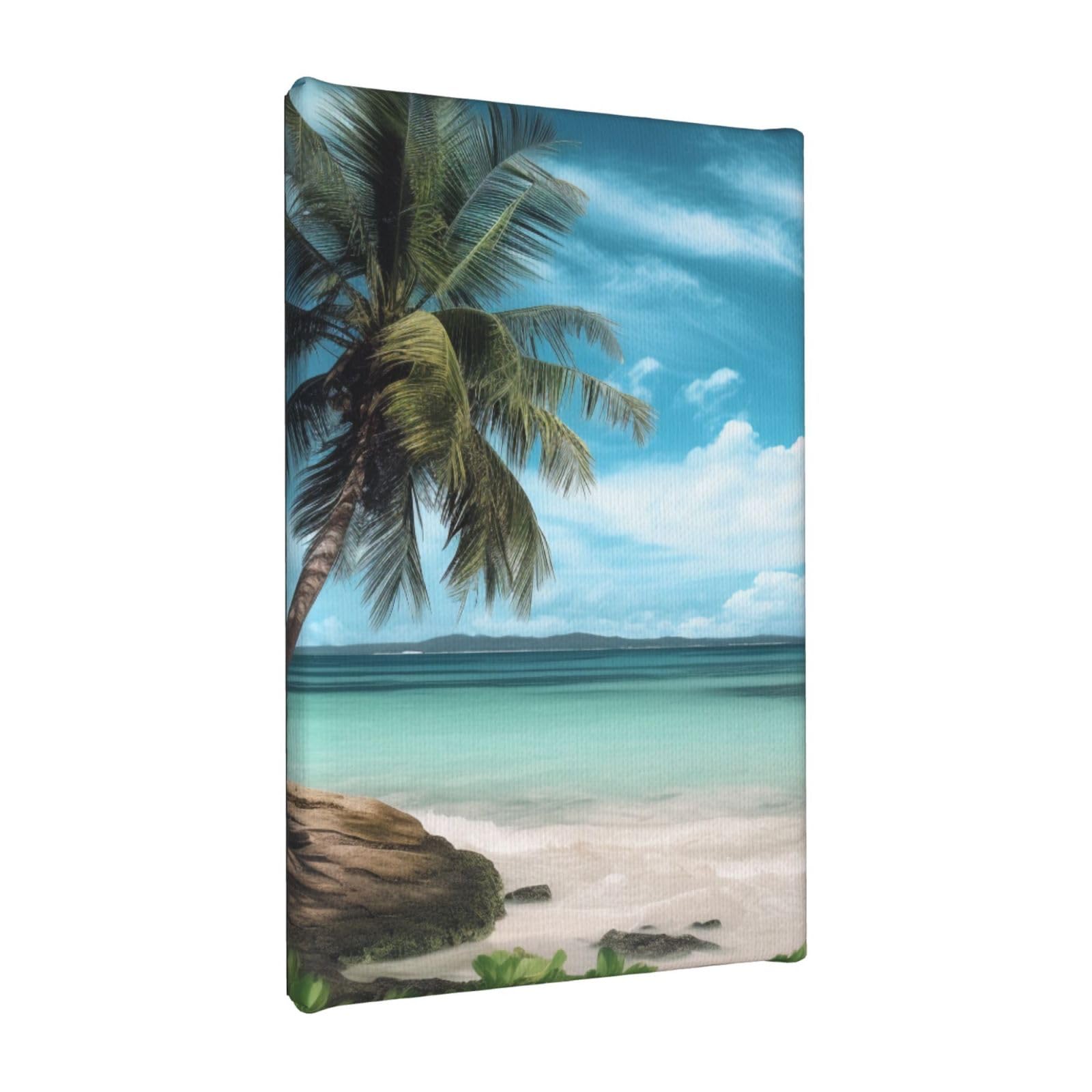YKLJG beach palm tree Printed Wall Art Canvas Painting 20x30 CM Wooden Framed Picture Painting Artwork Prints for Bedroom Kitchen Home Office Decor