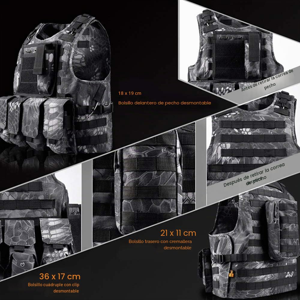 Warooma Chaleco táctico para niños, chaleco de combate con diseño de camuflaje para exteriores, campo de combate al aire libre, chaleco de seguridad para entrenamiento de combate