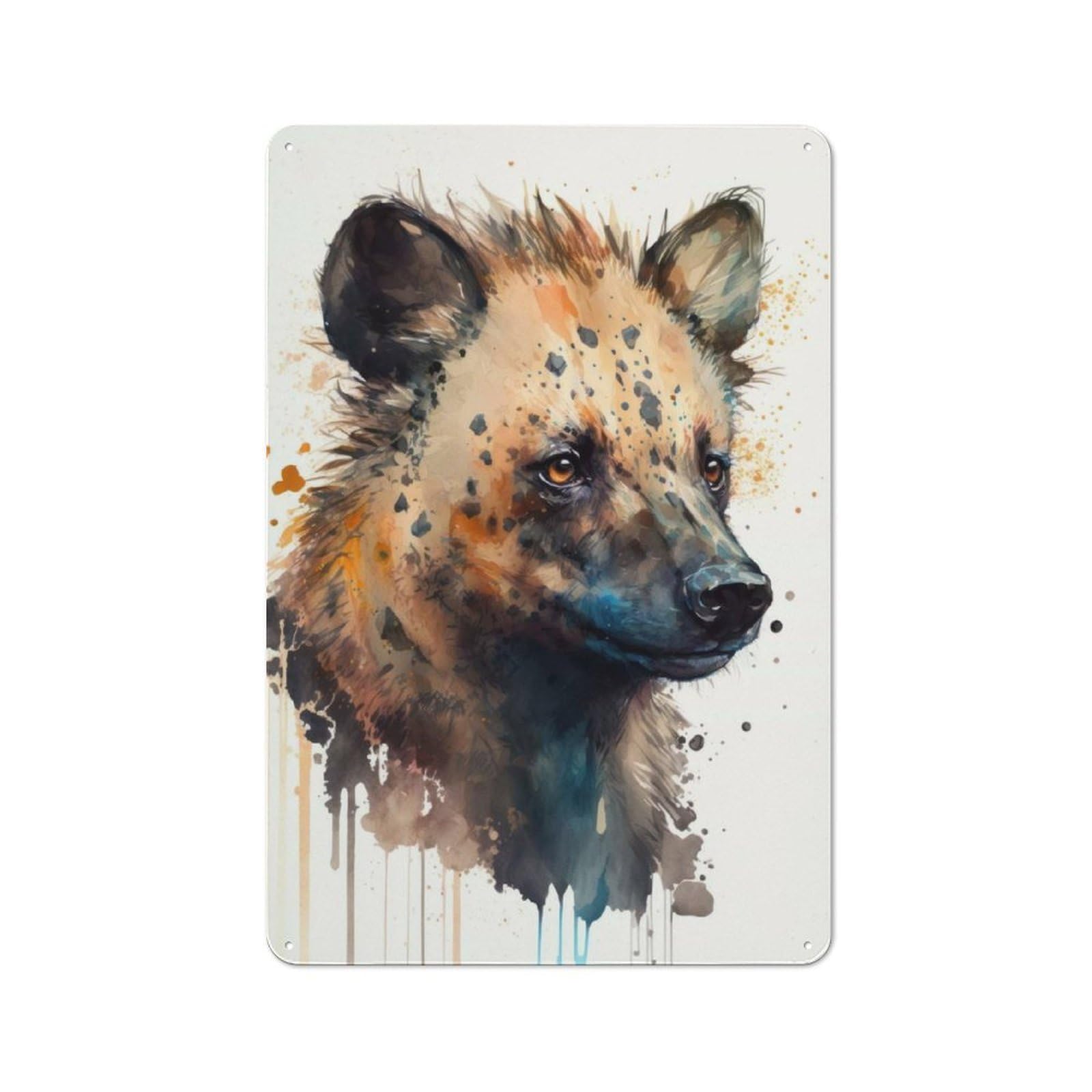 30x20cm Retro Metal Sign with A Hyena in Watercolor for Home Office Or Studio, Suited to Wall Displays in Home Offices And Studios