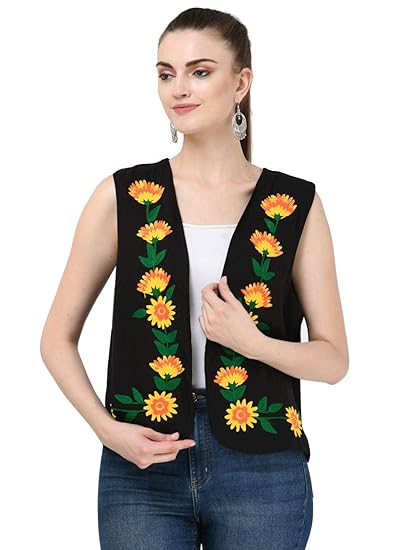 Women's Rayon Black Embroidery Jacket