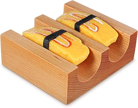 CLISPEED Wooden Sushi Holder U Shaped Hand Roll Stand Sushi Taco Rack Serving Tray for Home Kitchen Dining Food Display 4.52X3.93X1.57 Inch