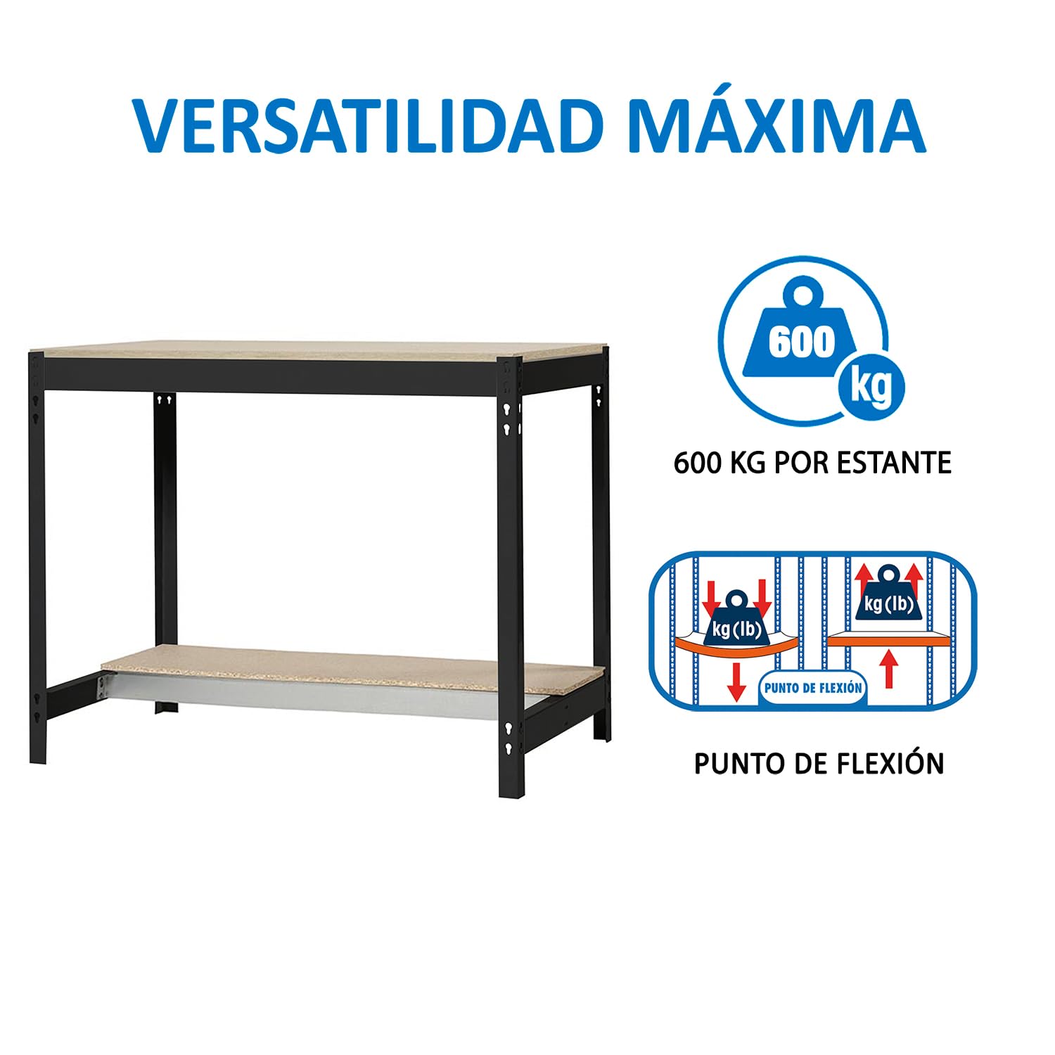 SimonRack Banco de Trabajo Taller, Capacidad Carga 600 kg, 842x1210x910 mm, Mesa de Trabajo, Antracita/Madera - BT0