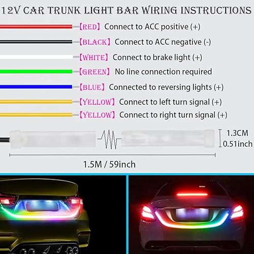 Miniatura 5 de Tira de luz LED para capó de automóvil, tira de luz diurna LED de 59 pulgadas, tira de luces LED flexibles para automóvil, luces de señal de giro