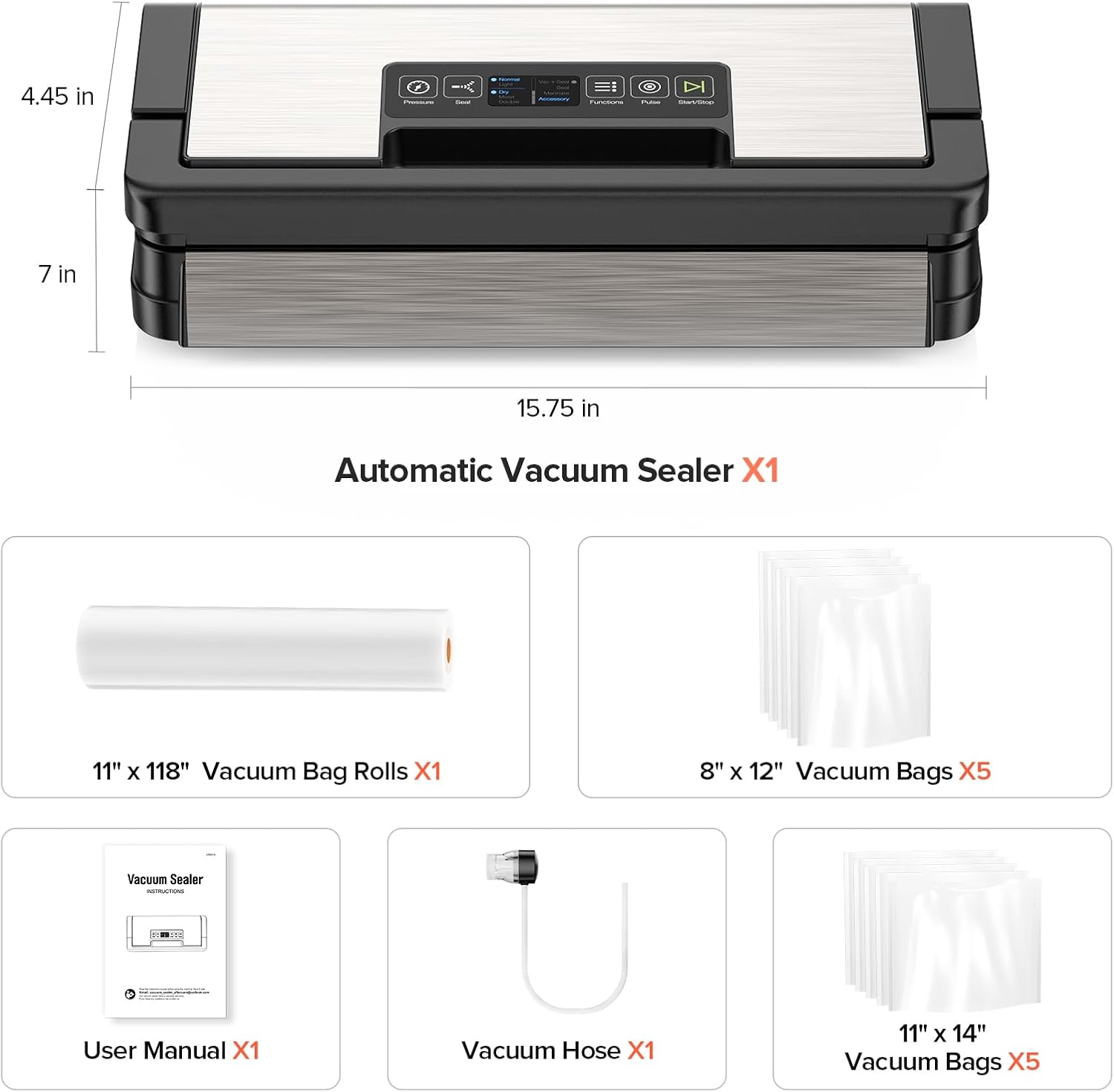 95kPa Vacuum Sealer Machine, Fully Automatic Food Sealer, Touch Display, 10-in-1 Functions & Powerful Sealing System with Double Heat Seal, Easy-Lock Handle, Built-in Cutter(Black Silver) - Image 7