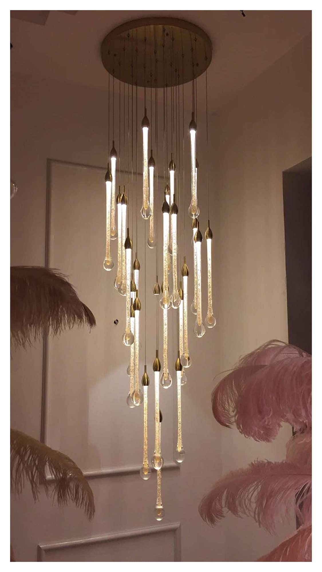 Zawieszenie, nowoczesny żyrandol LED, luksusowy kryształ kompatybilny ze schodami, duży design w kształcie złotej kropli, kryształowa lampa wisząca LED do willi, chand