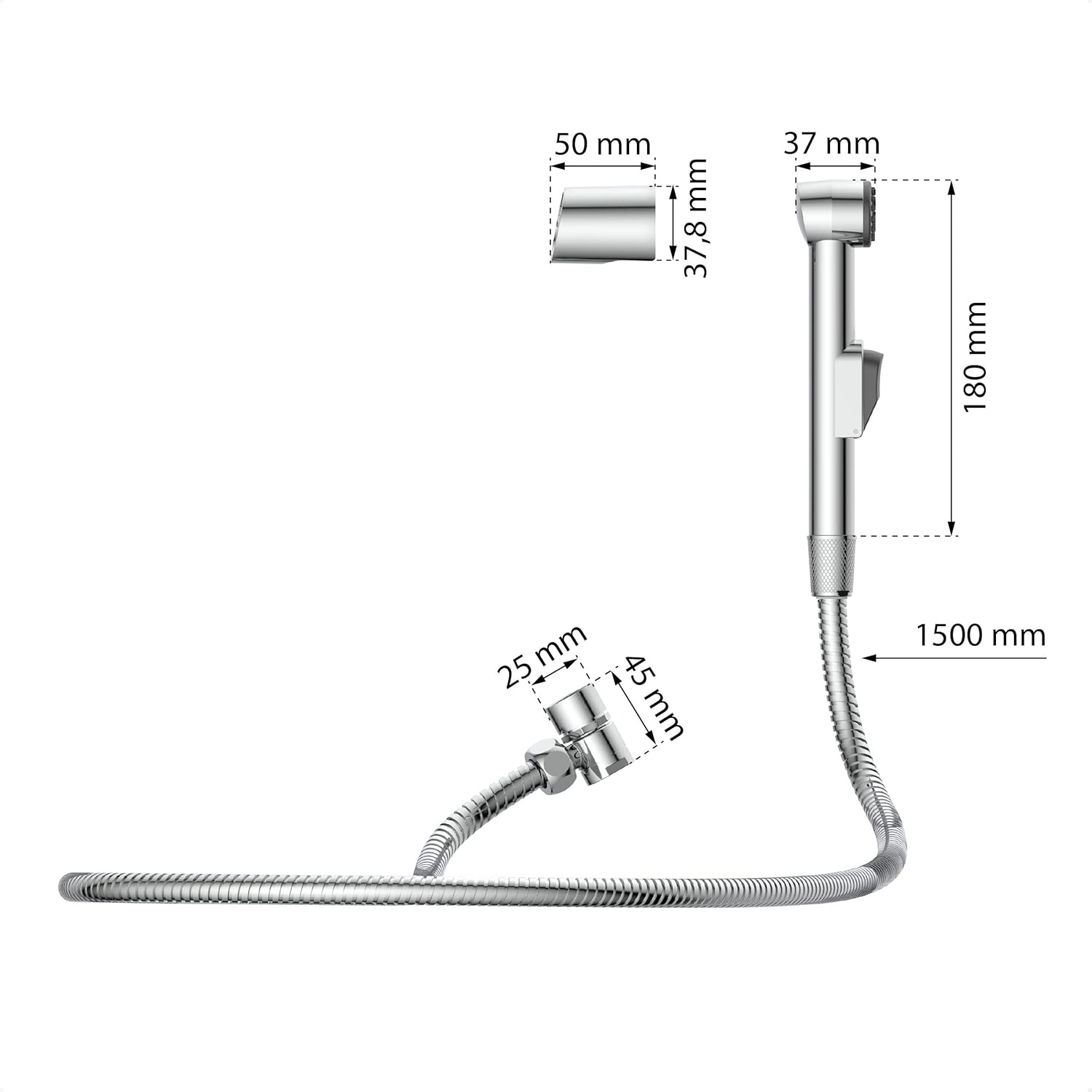 Technical drawing with dimensions of Eisl DX25 Washbasin Sprinkler components