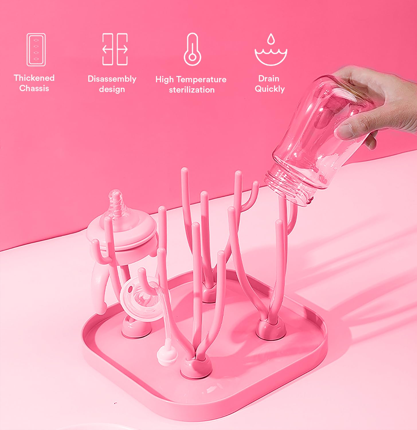 SYGA Foldable Baby Bottle Drying Racks Feeding Cup Nipple Storage Shelf Stand Holder - Pink Drying Rack 3