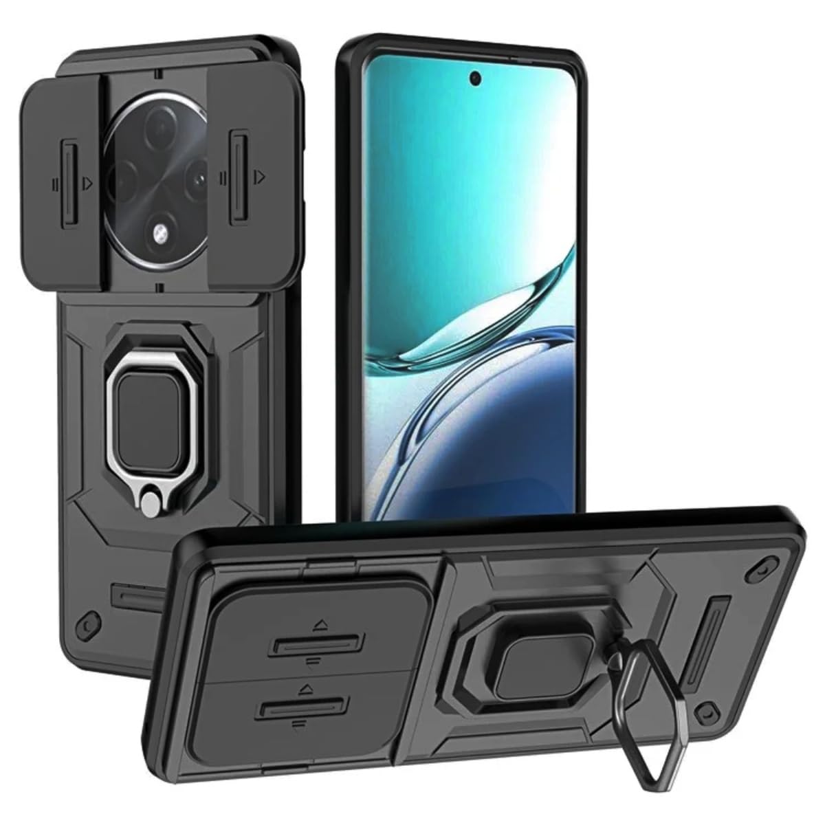 SHINESTAR Tough Armor Oppo F27 Pro Plus 5G Bumper Back Case Cover | Ring Holder & Sliding Camera Shield Cover | 360 Degree Protection Back Case Cover for Oppo F27 Pro Plus 5G (Black) (B0DG31RK65) Amazon Price History, Amazon Price Tracker