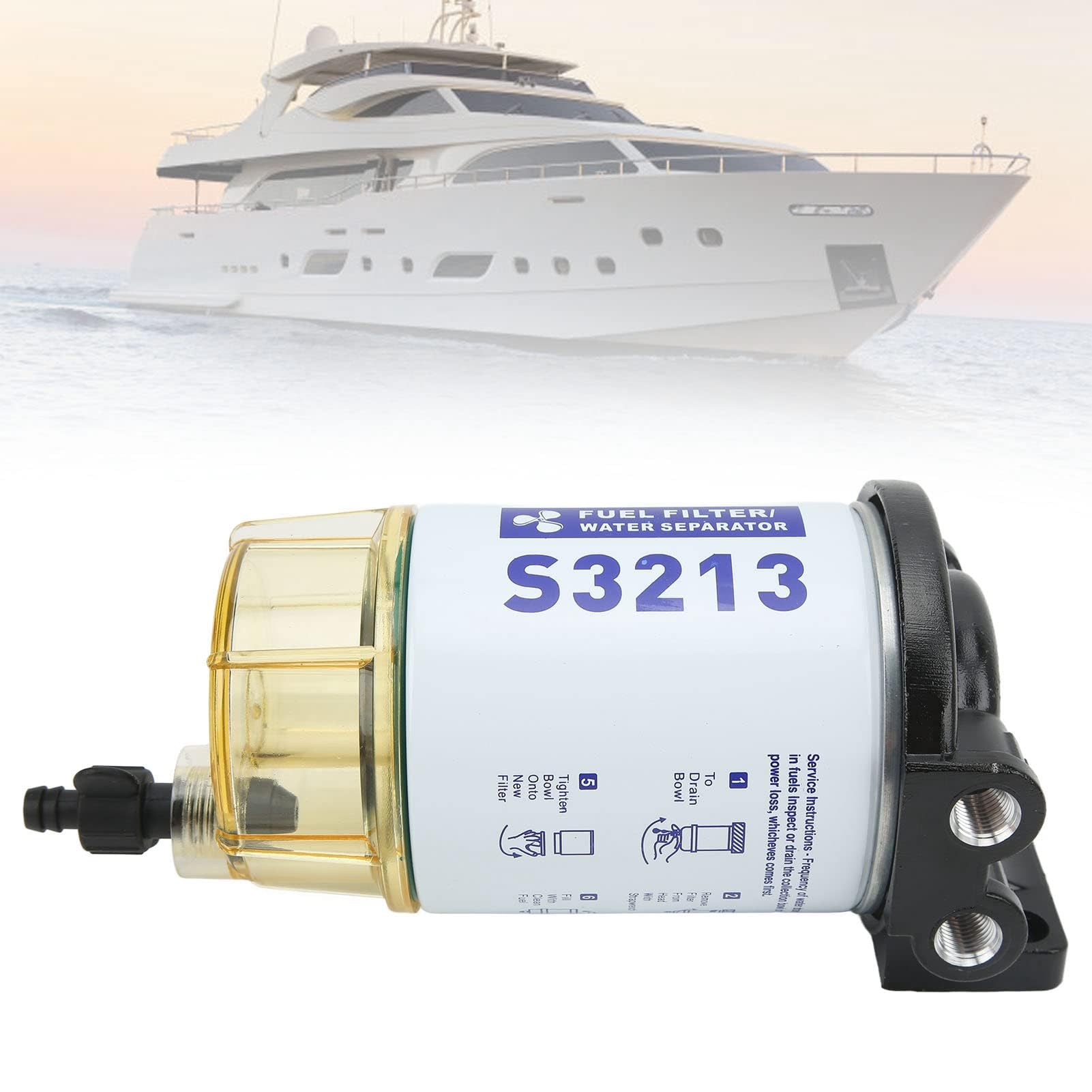 HERCHR Separatore d'Acqua Marina, Sostituzione del Separatore d'Acqua del Filtro del Carburante per Yacht S3213 per La Rimozione delle Impurità per Motore Fuoribordo Marino