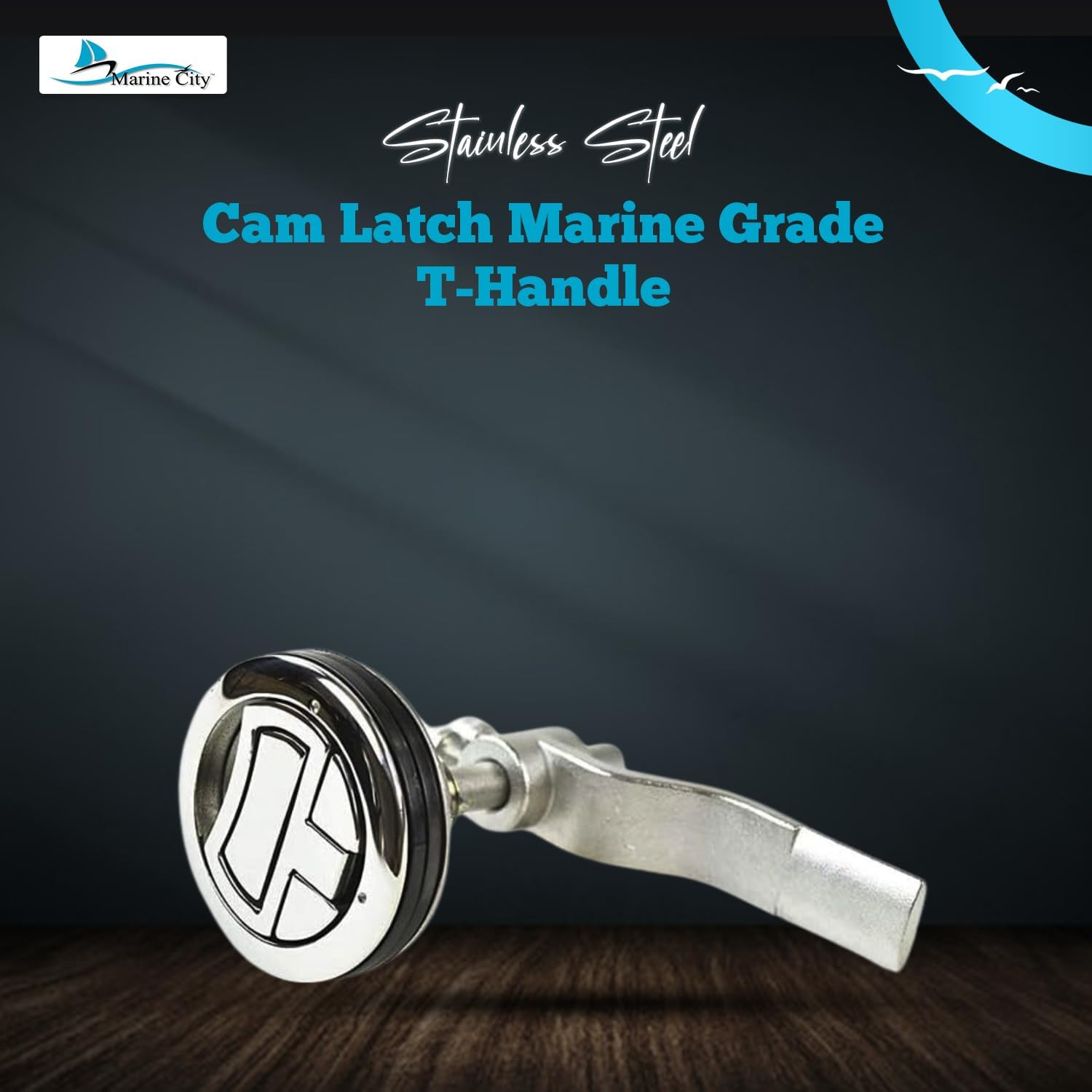 MARINE CITY Flush Cam Latch T-Handle – 316 Stainless Steel, Rust-Resistant, Water-Tight Seal, Fits Hole, for Boat Hatch, Locker, RV (3.68 Inches)