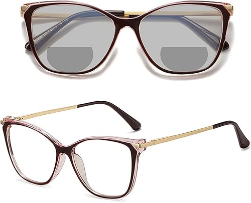 Transición al aire libre fotocromática ojo de gato bifocales gafas de lectura para las mujeres, visión ajustable gafas de sol lector uv400